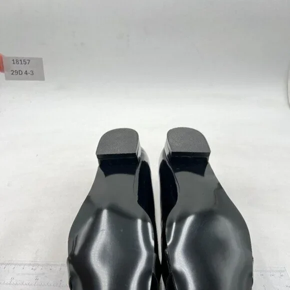 FYS flats square toe Rhinestone Crystal Low Chunky Heel Shoes Black - Picture 6 of 7